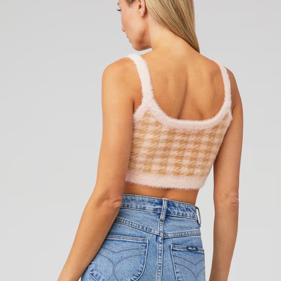 For Love and Lemons Fuzzy Pink and Tan Cher Sweater Crop Tank Top - Picture 2 of 5